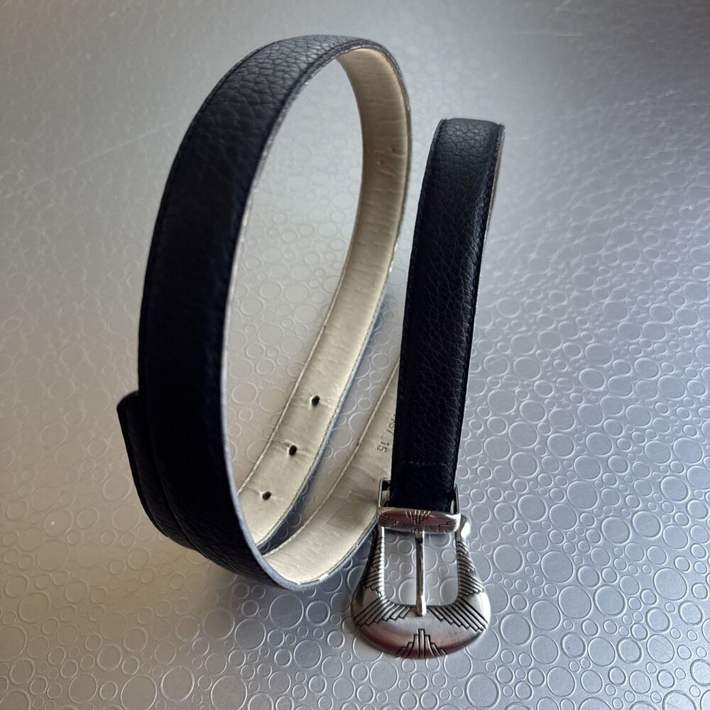 Vintage Chaps Mens Navy Dark Leather Western Belt 38 Southwestern Silver Buckle